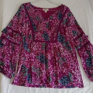 Womens Peasant blouse Ruffle Long Sleeve Boho Top 1X